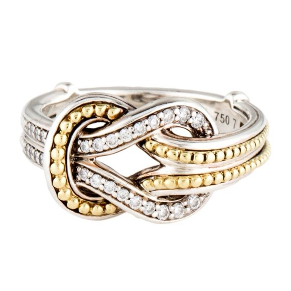LAGOS Jewelry - LAGOS DIAMOND NEWPORT 18K YELLOW GOLD & STERLING SILVER 925 KNOT BAND RING